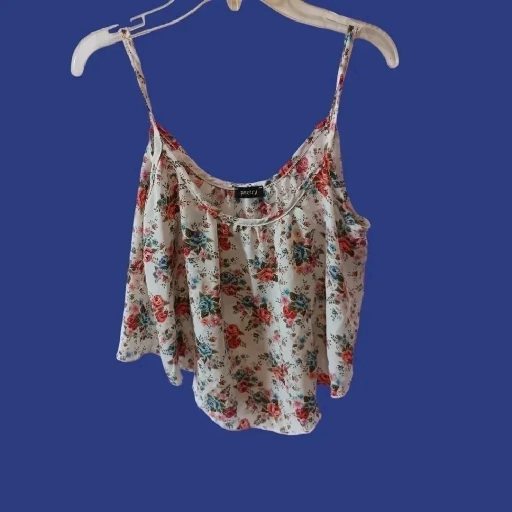 Poetry bohemian floral tank top  size xs lot of 2 blk/ - Picture 2 of 5